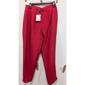 Ann Mali Vintage 100% Silk Trousers Red High Waisted Pleated Pants Size 10